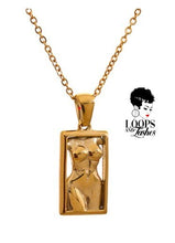 Load image into Gallery viewer, A stunning stainless steel PVD gold plated necklace with a pendant representing body positivity. The pendant showcases a women's body in a frame, symbolizing self-love and acceptance. Crafted with high-quality materials, this necklace promotes body positivity and empowers women to embrace their bodies