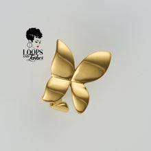 Load image into Gallery viewer, Monarch Ring – Gold butterfly-inspired adjustable ring crafted from stainless steel with PVD coating, symbolizing transformation and elegance. Available in silver and gold.