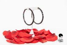 Load image into Gallery viewer, large black rhinestone hoop earrings