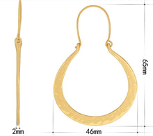 Load image into Gallery viewer, Vintage gold hoop earrings for women with a unique geometric round drop shape and hammered finish. The earrings are a beautiful statement accessory with a mix of classic and modern design elements.