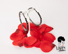 Load image into Gallery viewer, black rhinestone hoop earrings