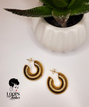 Load image into Gallery viewer, 316L Stainless Steel PVD High Grade Hollow Design Chunky Bold Gold Hoop Earrings with Thread Texture