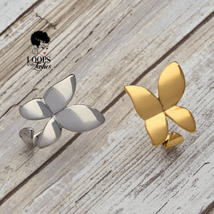 Monarch Ring – Gold and Silver butterfly-inspired adjustable rings crafted from stainless steel with PVD coating, symbolizing transformation and elegance. Available in silver and gold.